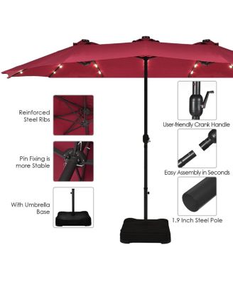 15Ft Patio Double-Sided Solar LED Market Umbrella Crank Base