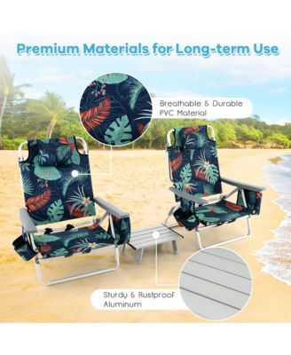 2-Pack Folding Backpack Beach Chair Table Set 5-Position Outdoor Reclining Chair