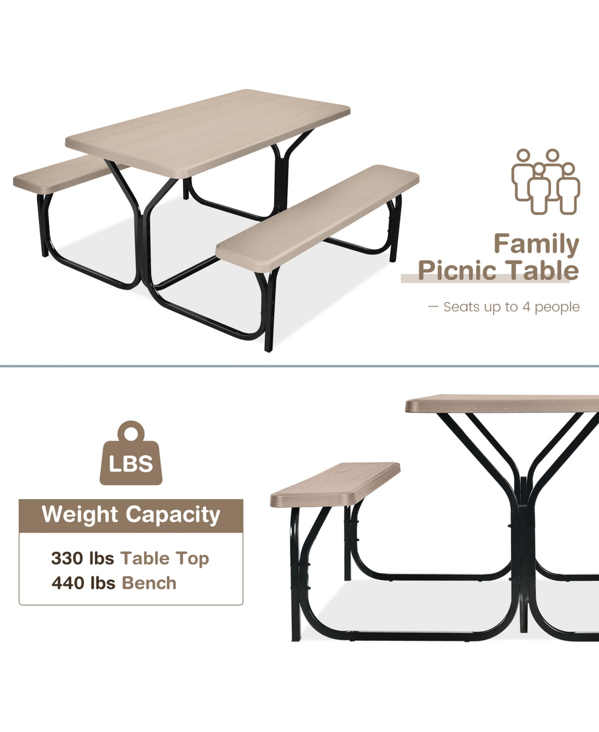 Gymax Picnic Table Camping Picnic Bench Set Backyard Garden Patio Dining Party