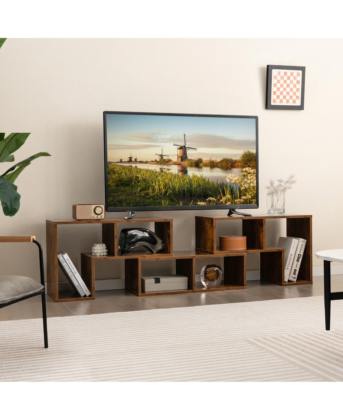 Costway 3 Pieces Tv Console Stand Modern Entertainment Center Storage Bookcase