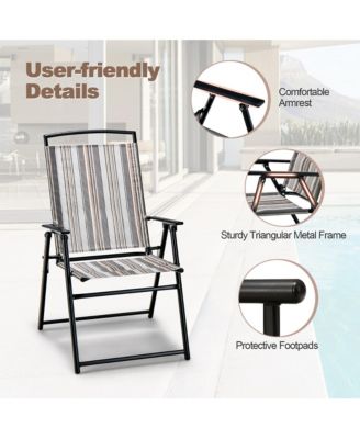 2pcs Patio Folding Sling Chairs Dining Armrest Backrest Outdoor Portable