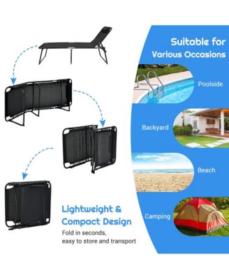 Folding Lounge Chaise Chair 4 Position Patio Recliner w/Pillow Sunbathe Chair