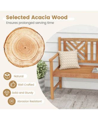 Patio Acacia Wood 2-Person Slatted Bench Outdoor Loveseat Chair Garden