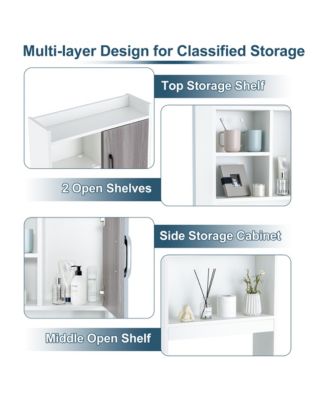 Over The Toilet Storage Cabinet Bathroom Space Saver w/ Open Shelves & Door
