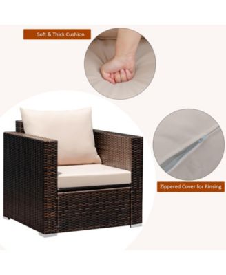 3PCS Patio Rattan Outdoor Furniture Set w/ Cushioned Sofa Coffee Table