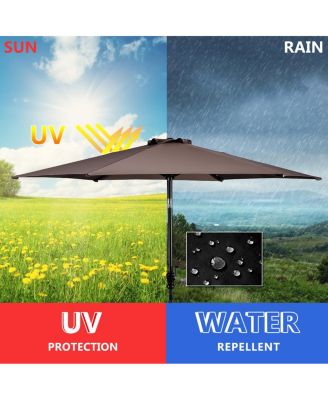 9FT Patio Umbrella Patio Market Steel Tilt W/ Crank Outdoor Yard Garden