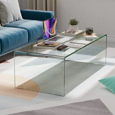 Tempered Glass Coffee Table Accent Cocktail Side Table Living Room Furniture