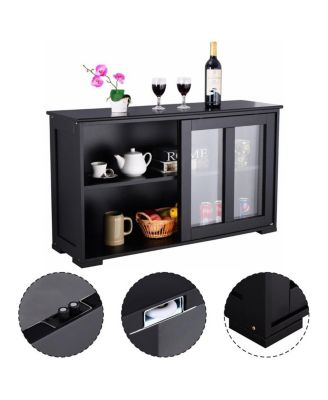 Storage Cabinet Sideboard Buffet Cupboard Glass Sliding Door