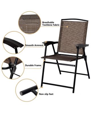 3PC Bistro Patio Garden Furniture Set 2 Folding Chairs Glass Table Top Steel