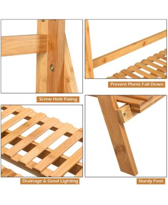 3 Tier Bamboo Hanging Folding Plant Shelf Stand Flower Pot Display Rack Bookcase