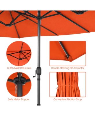15FT Double-Sided Twin Patio Umbrella Sun Shade Outdoor Crank Market Base