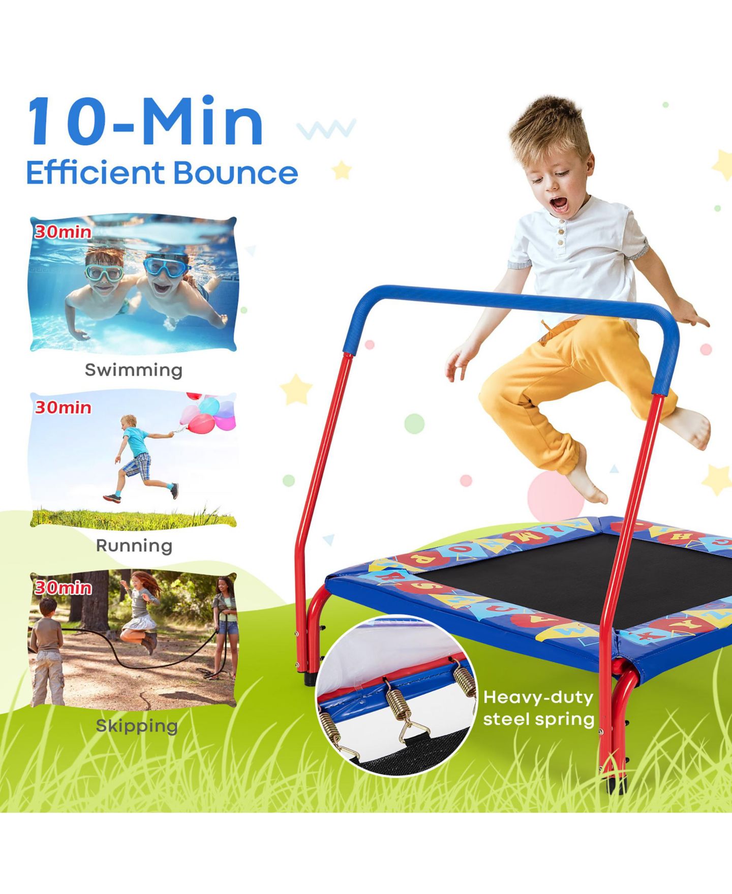 Детская игрушка Costway 36" Kids Square Trampoline Indoor Outdoor Rebounder, цвет: Синий — фото 6