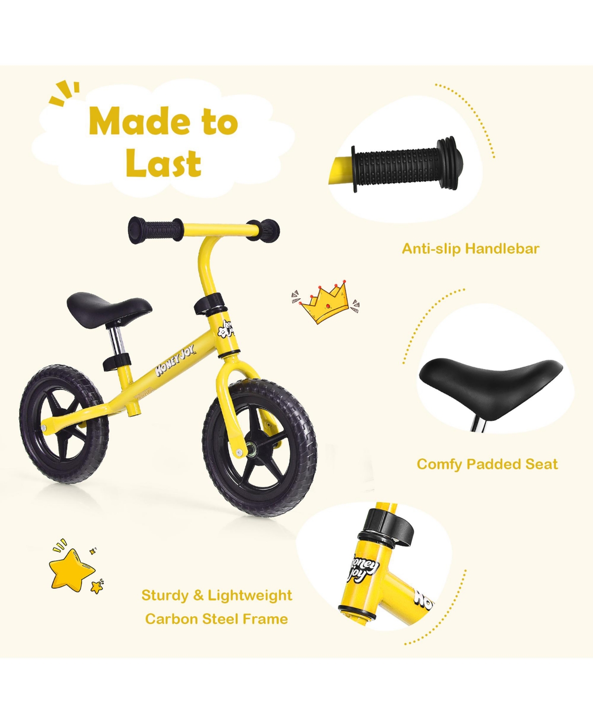 Kids Balance Bike No Pedal Training Bicycle w/ Adjustable Handlebar & Seat