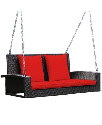 2-Person Patio Rattan Hanging Porch Swing Bench Chair Cushion