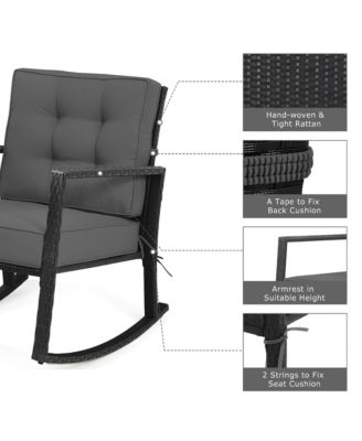 Patio Rattan Rocker Chair Outdoor Glider Rocking Chair Cushion Lawn