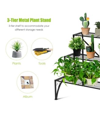 Plant Rack 3-Tier Metal Plant Stand Garden Shelf Stair Style