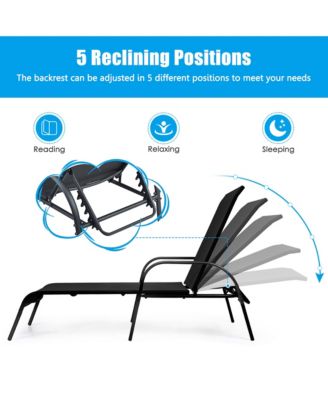 2PCS Outdoor Patio Lounge Chair Chaise Fabric Adjustable Reclining