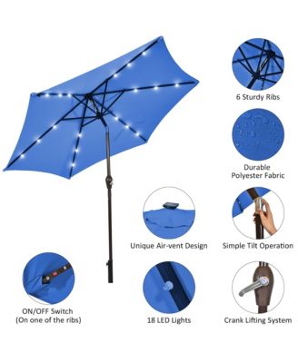 9' Solar LED Lighted Patio Market Umbrella Tilt Adjustment Crank Lift