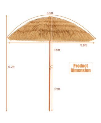 6.5 FT Thatched Beach Umbrella Tilt Tiki Hawaiian Patio Portable