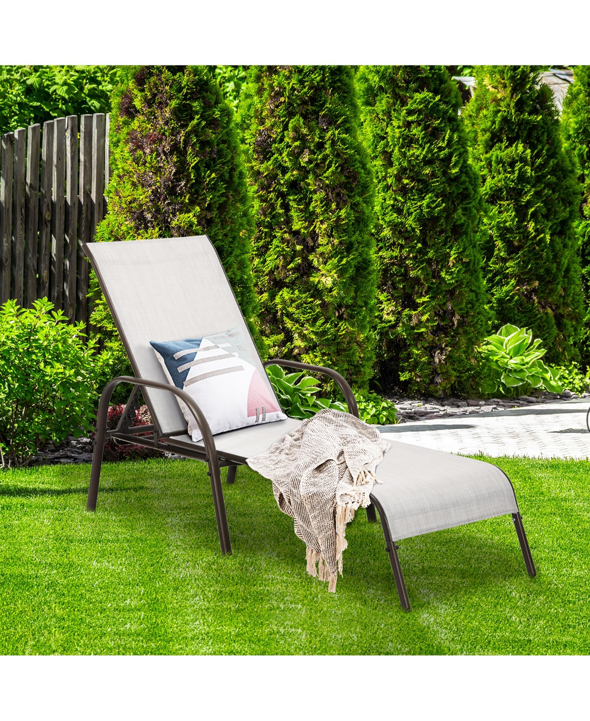 Costway 2PCS Outdoor Patio Lounge Chair Chaise Fabric Adjustable Reclining