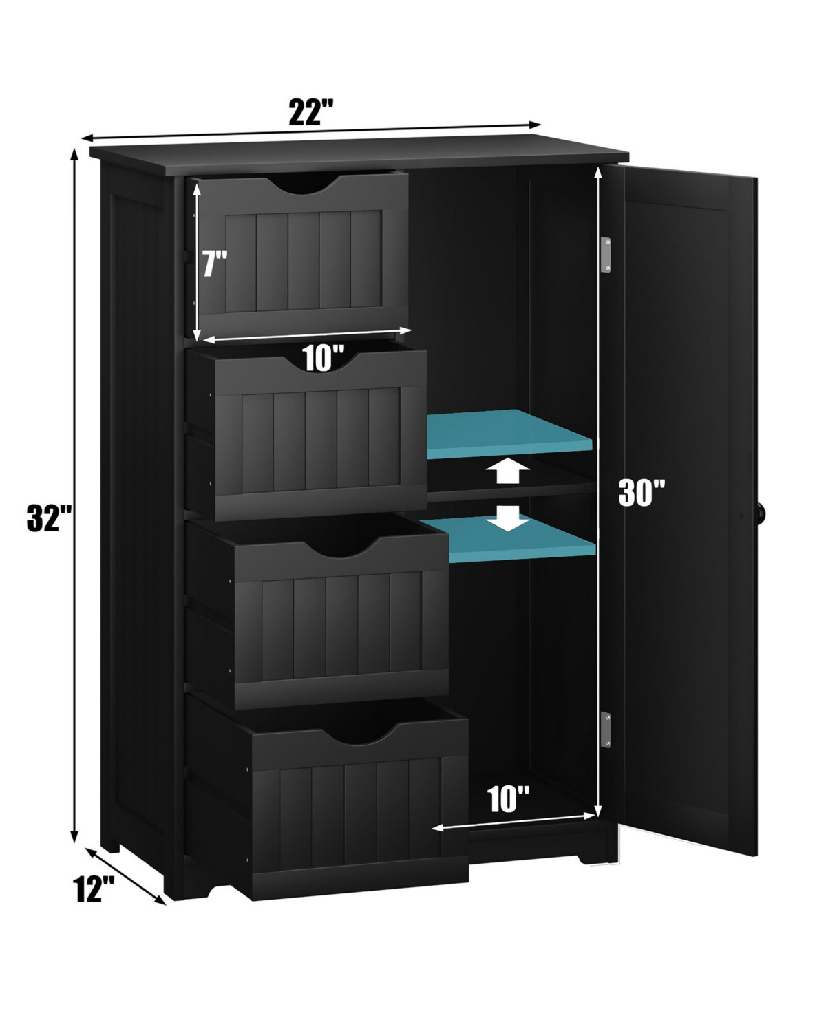Costway 4 Drawer Freestanding Bathroom Floor Cabinet Adjustable Storage Cupboard