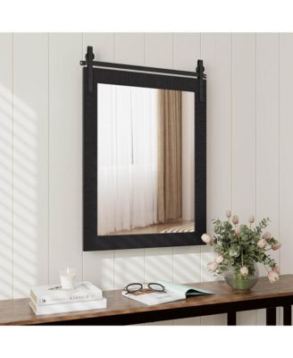 30''x22'' Wall Mount Mirror Decor Vanity Mirror Wood Frame Barn Door Style