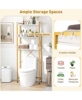 3-Tier Over-The-Toilet Bathroom Shelf Metal Frame Space Saver Rack with 4 Hooks