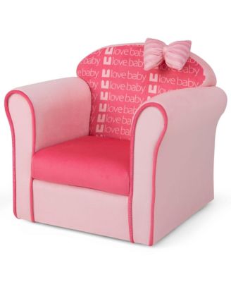Single Piece Solid Wood Kids Cute Pink Bow Sofa Children Couch Toddler Upholstered Armchair