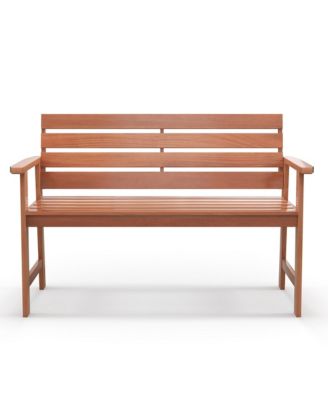 Patio Solid Wood Bench Wood 2-Seat Chair with Slatted Seat & Inclined Backrest
