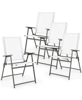 4pcs Patio Folding Portable Dining Chairs Metal Frame Armrests Garden