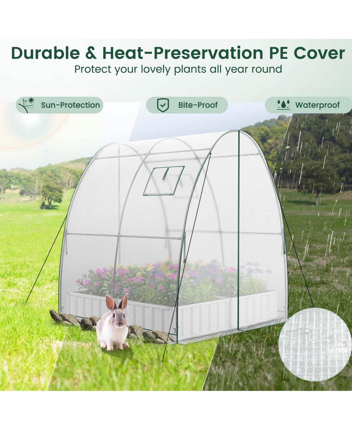 Costway Portable Greenhouse with 2 Zippered Doors 2 Roll-up Screen Windows