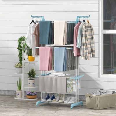4-tier Folding Clothes Drying Rack with Rotatable Side Wings &amp; Collapsible Shelves
