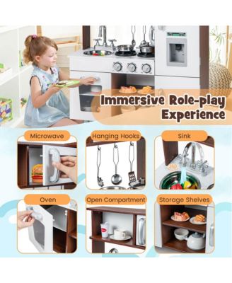 Kids Kitchen Playset Pretend Play Kitchen Toy with Realistic Sounds & Lights