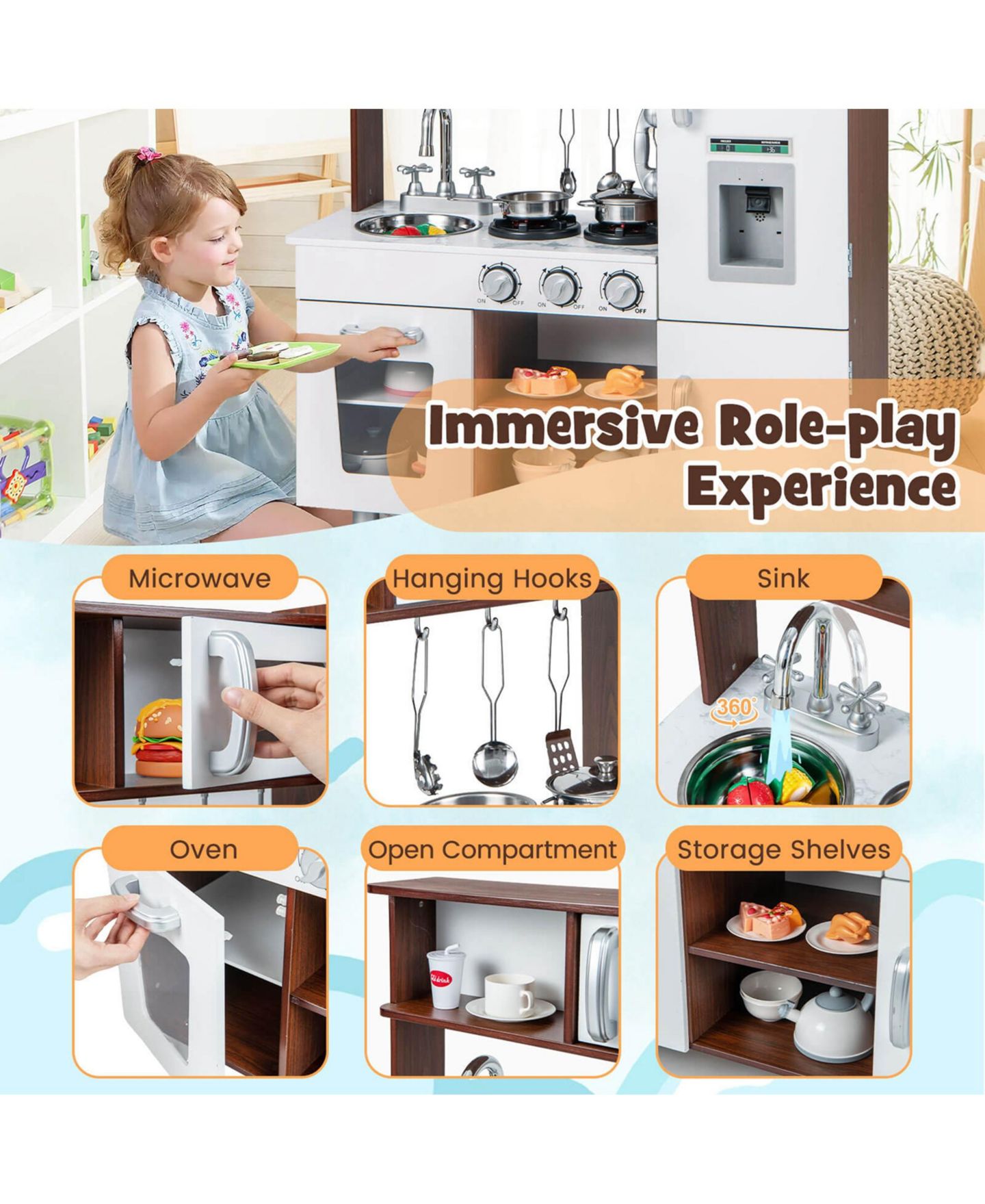 Детский игровой набор Costway Sounds & Lights 6-Piece Kitchen Playset, от 3 лет, цвет: Белый — фото 5