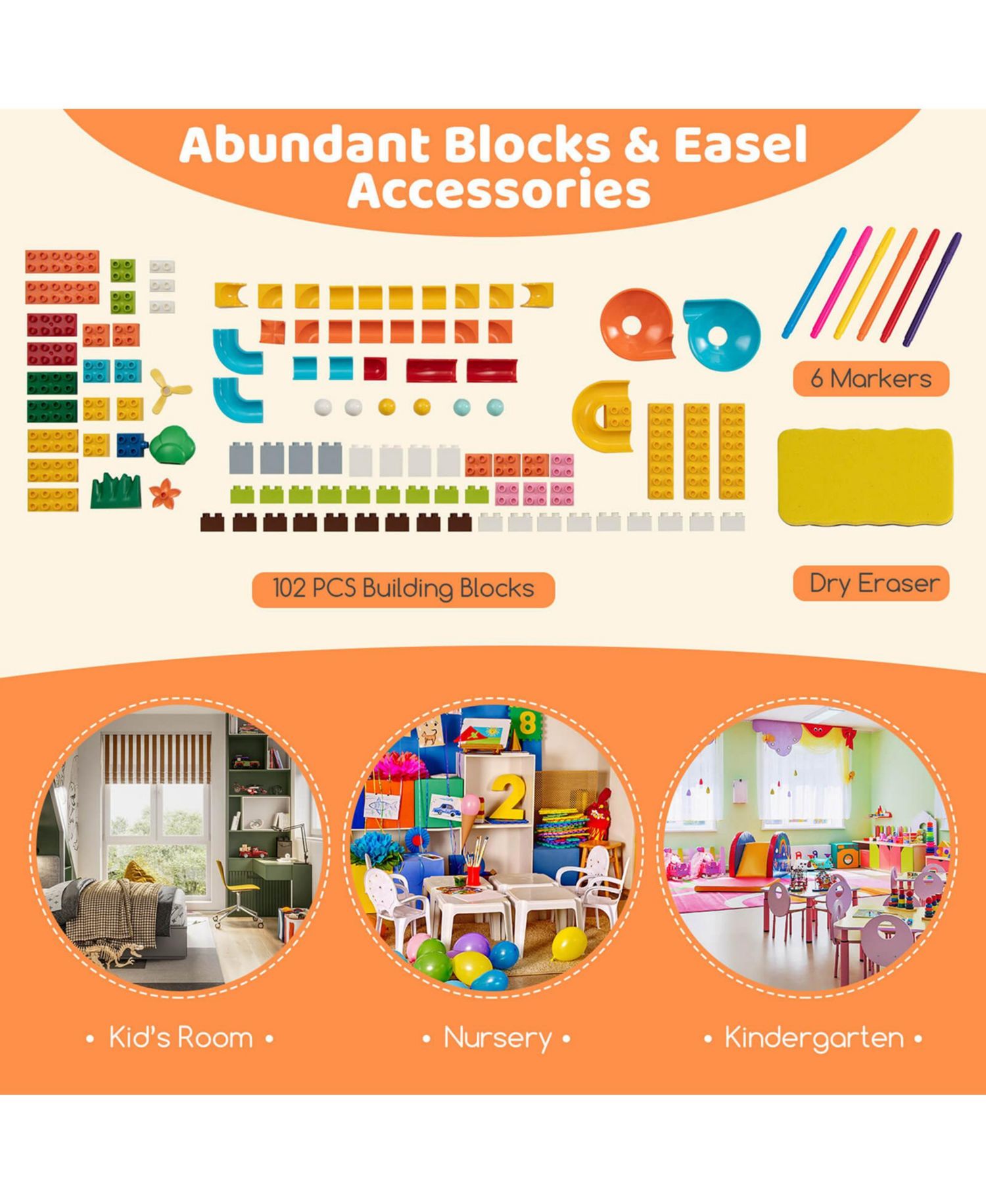 6-in-1 Multi-activity Kids Play Table & Chair Set with 102 PCS Compatible Bricks
