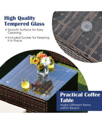 7 PCS Patio Furniture Set with 50,000 BTU Fire Pit Table Wicker Sofa Set with Cushions