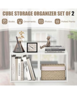 Stackable Storage Cube Organizer with 2 Free-Standing Bookcase Units