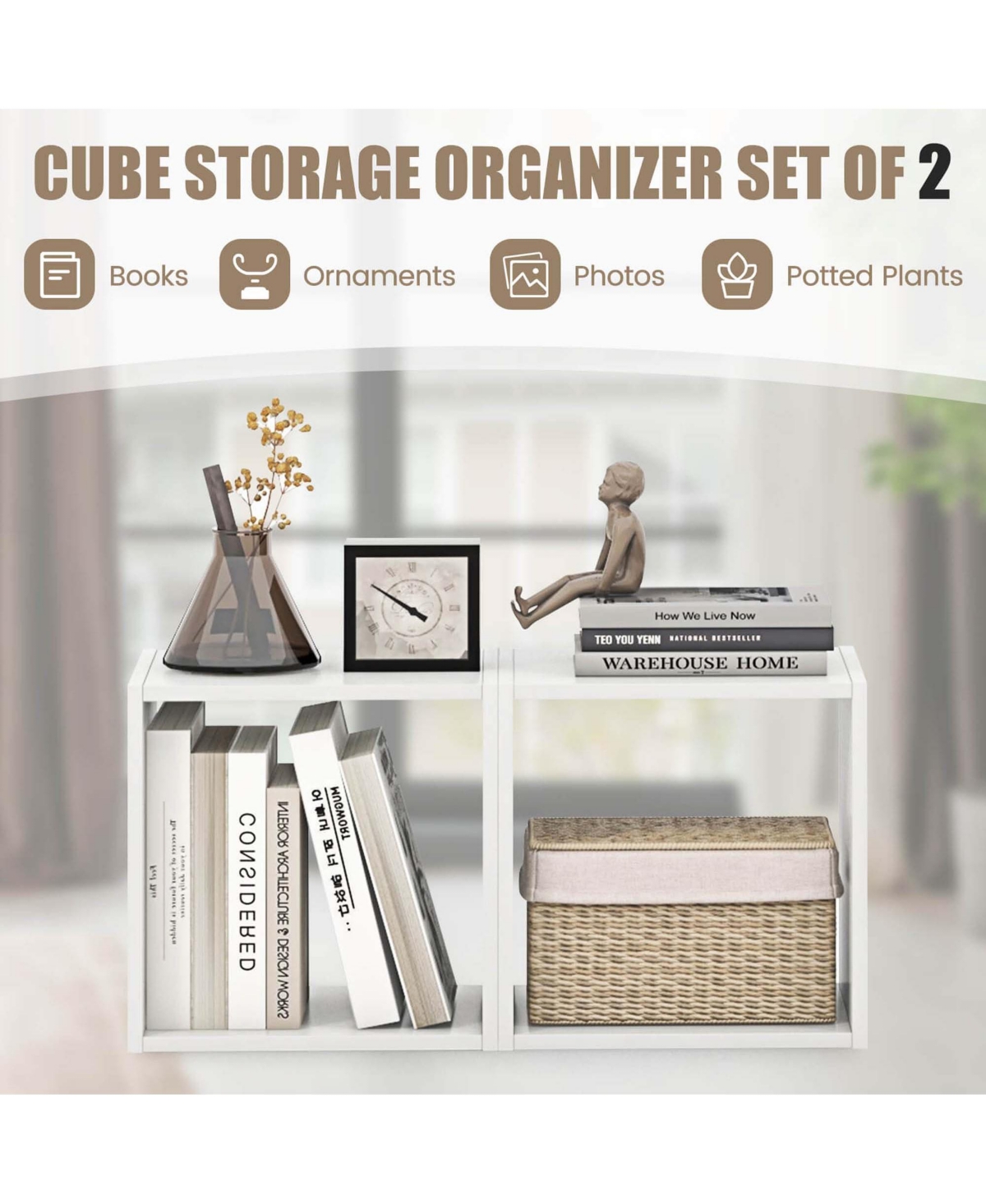 Costway 2PCS Stackable Storage Cube Free-standing Storage Organizer Bookcase for Bedroom