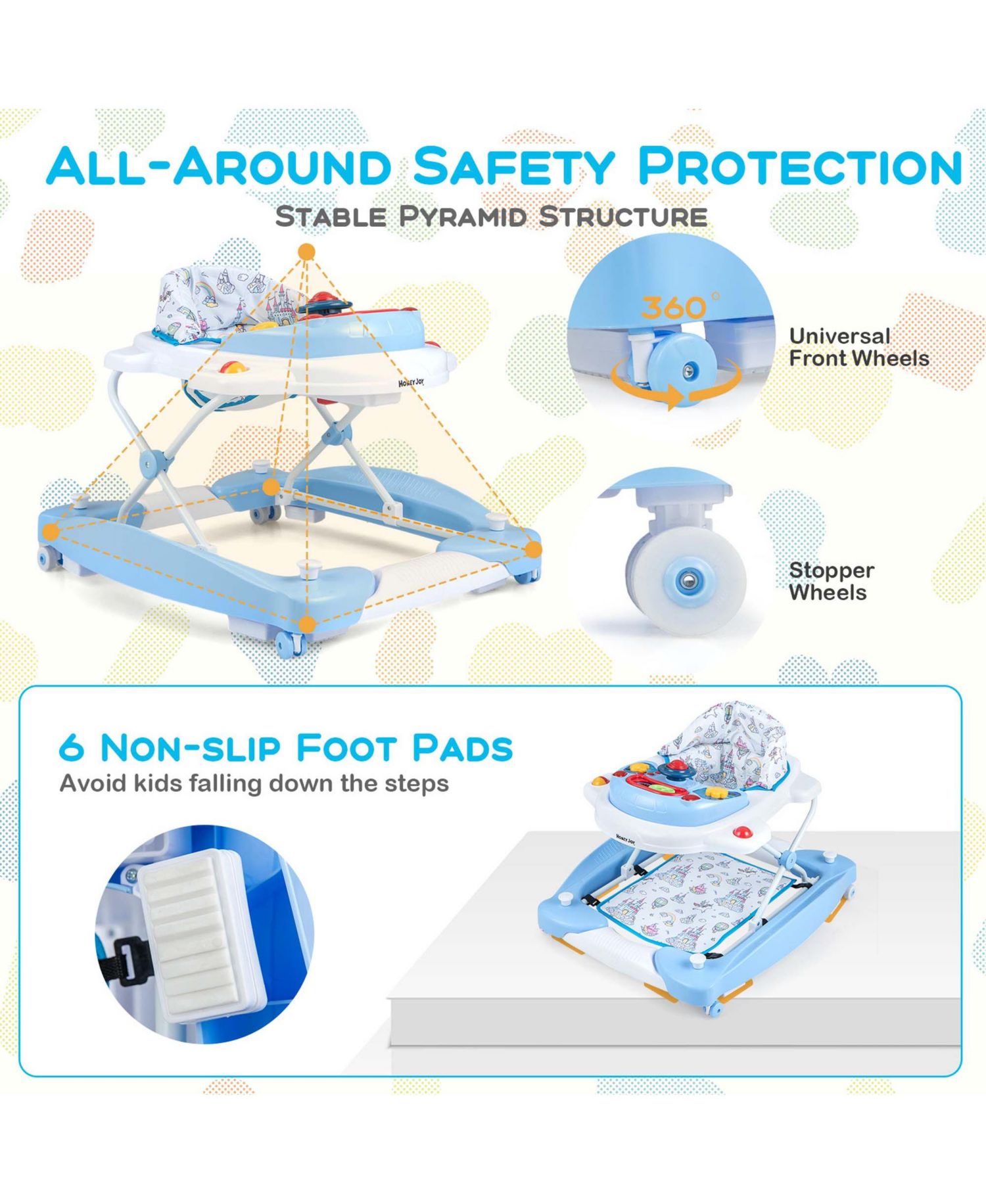 6 in 1 Baby Walker Adjustable Toddler Activity Center with Music Tray