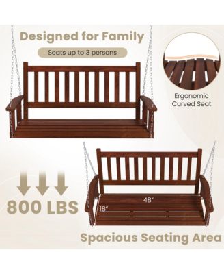 3-Person Wooden Outdoor Porch Swing Heavy Duty Patio Hanging Bench Chair