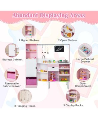 2-in-1 Kids Kitchen & Market with Realistic Light & Sound 82 Accessories Included