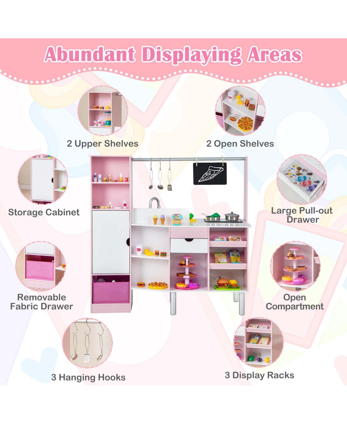 Детская игрушка Costway 2-in-1 Kids Kitchen & Market with Lights and Sounds Play Set, от 3 лет, цвет: Розовый — фото 11