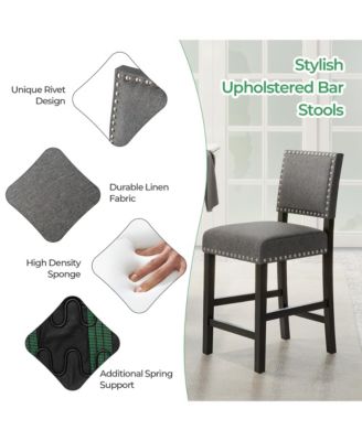 Set of 2 Bar Height Chairs with Solid Rubber Wood Frame & Adjustable Foot Pads