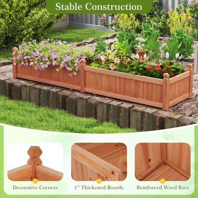 Wooden Raised Garden Bed Outdoor Rectangular Planter Box with Drainage Holes