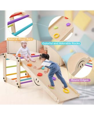 Wooden Climbing Toys for Toddlers Jungle Gym with Reversible Ramp, Seesaw, Climber