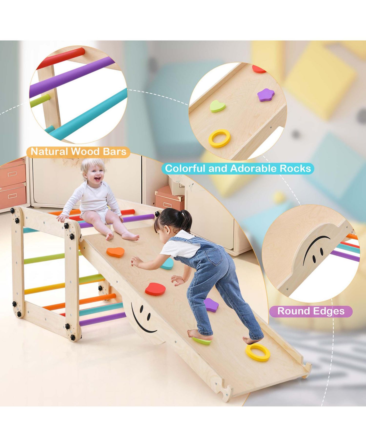 Montessori Wooden Reversible Ramp Climber and Ramp, 2-Piece Set