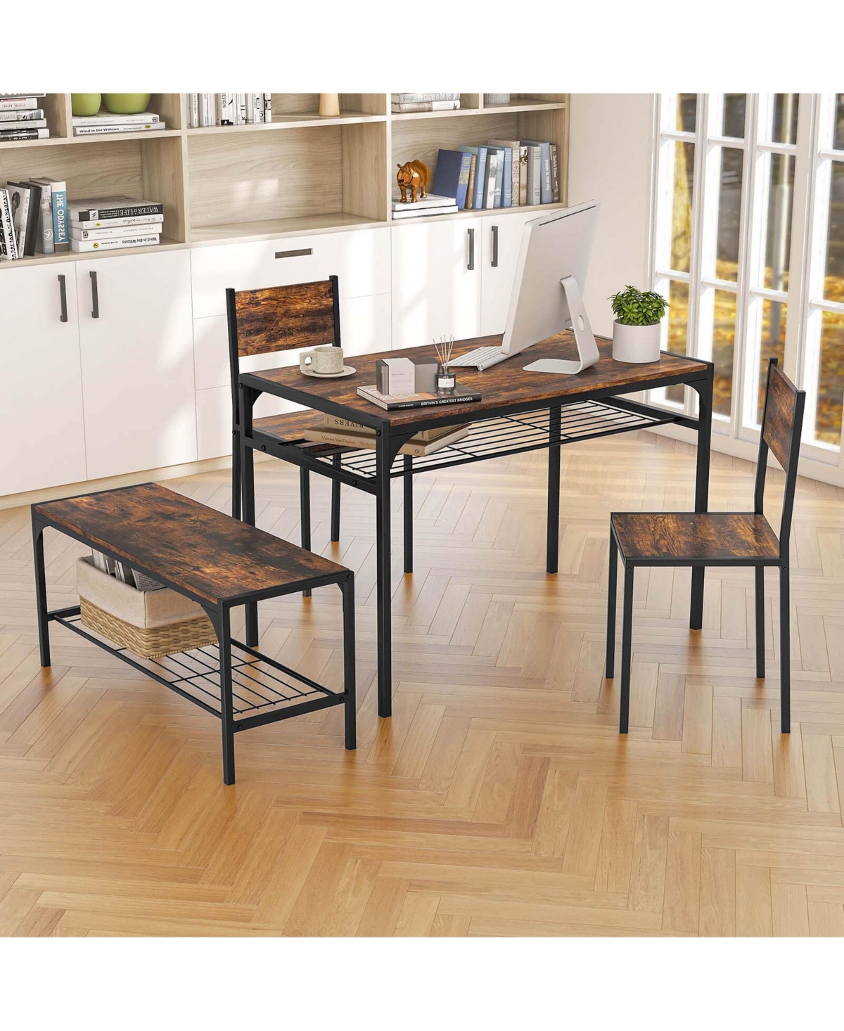 Costway 4 Pcs Dinette Set for Small Place Breakfast Nook Modern Dining Table with 2 Chairs