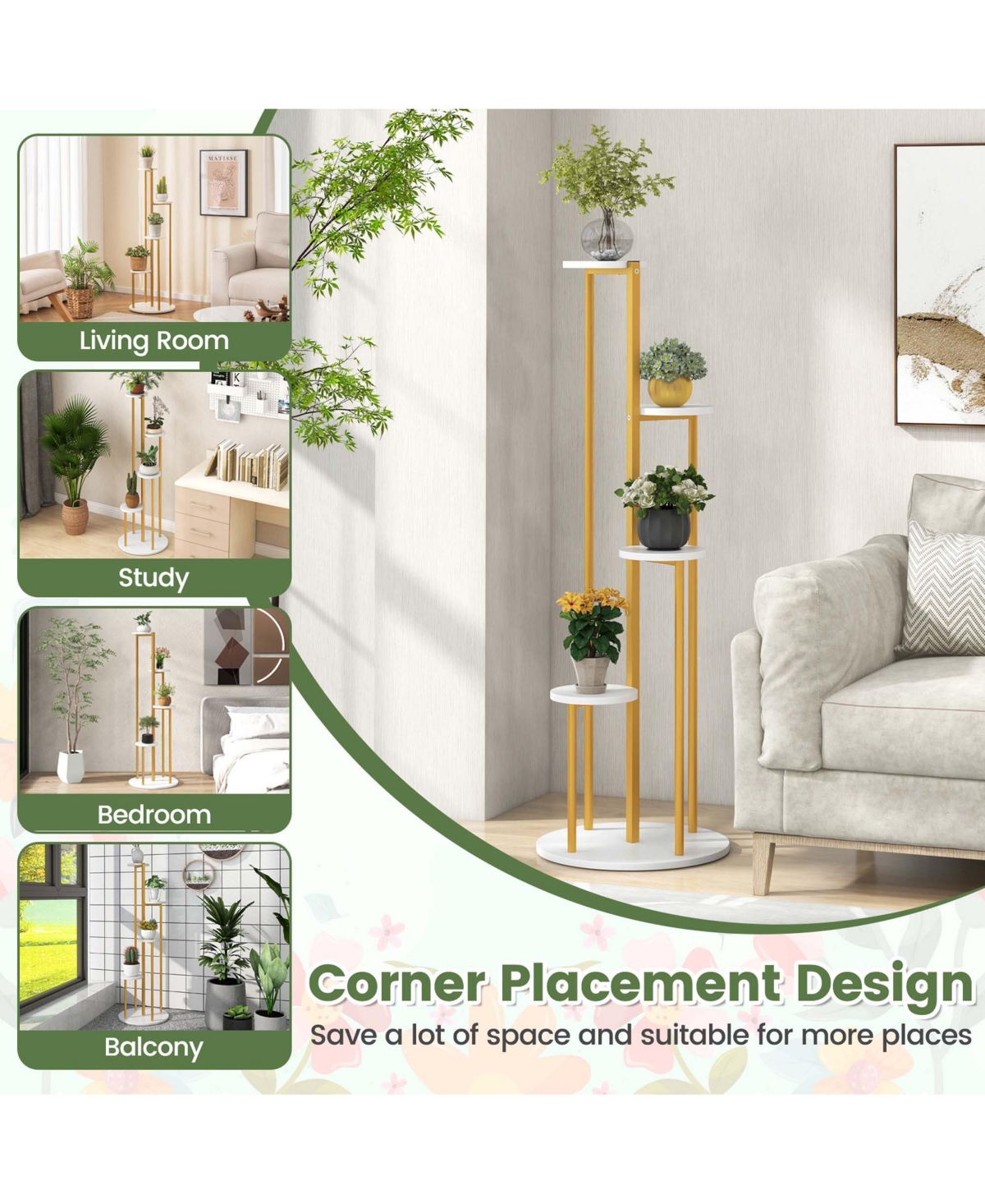 4-Tier Metal Plant Stand 49.5" Tall Potted Planter Display Shelf Storage Rack