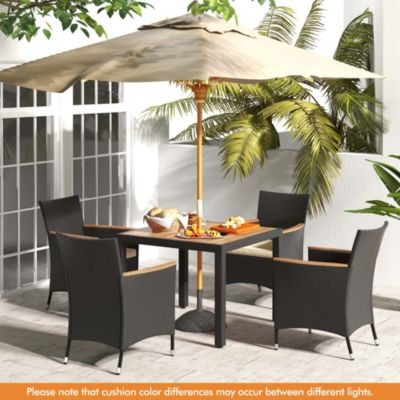5 PCS Patio Dining Table Set for 4 Rattan Conversation Set with Umbrella Hole
