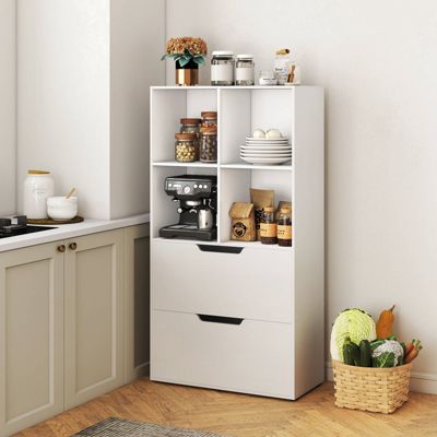 Bookcase with 2 Drawers 4-Tier Open Bookshelf with 4 Storage Cubes for Home Office